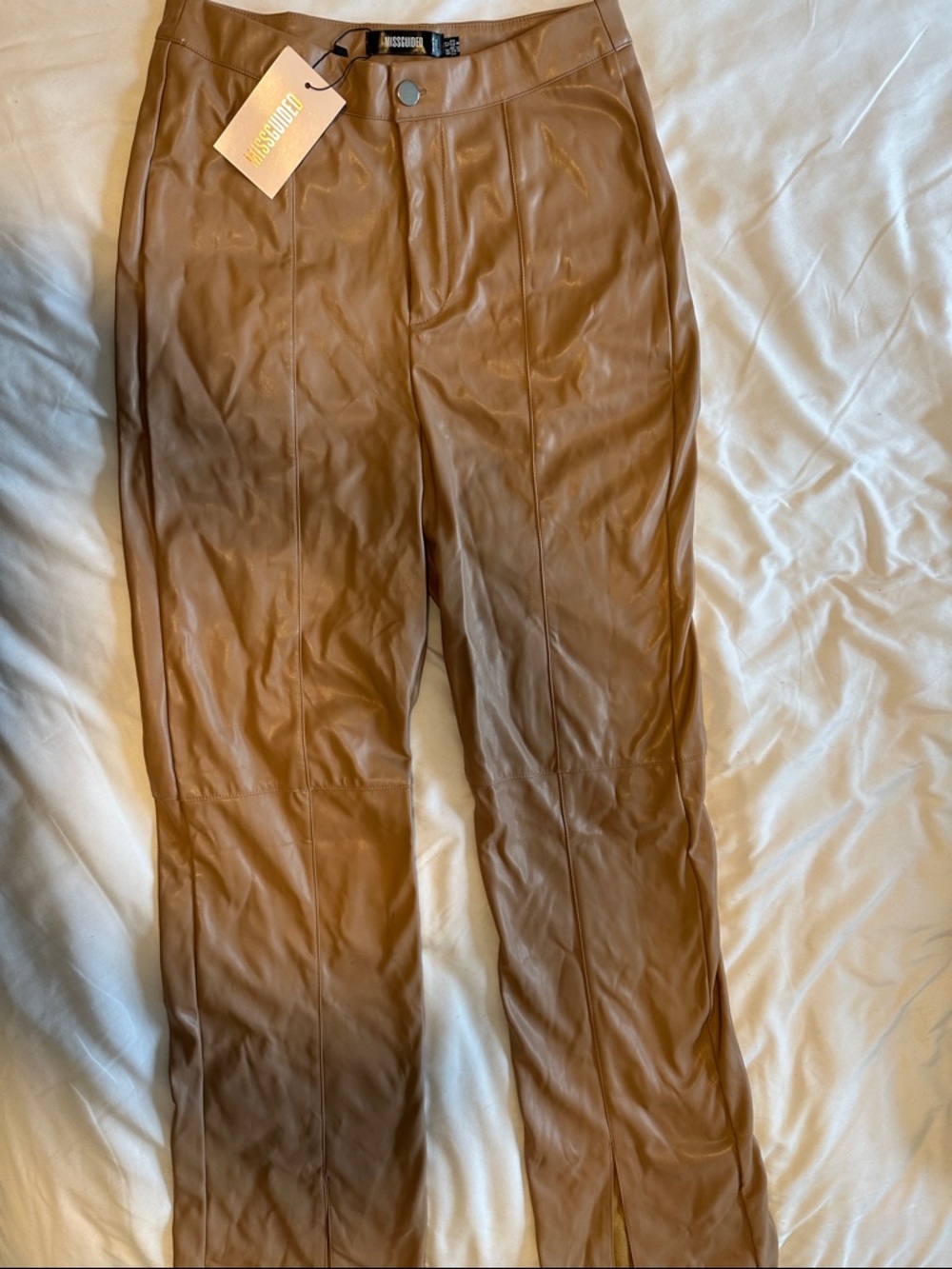 Missguided Faux Leather Pants in Tan Brown